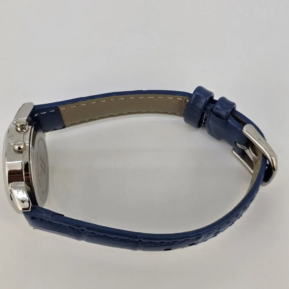 28MM Women Watch White Dial New‎ Blue Leather Bands New Battery READ DESCRIPTION